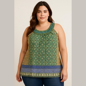 Daniel Rainn Green and Blue Geometric Blouse